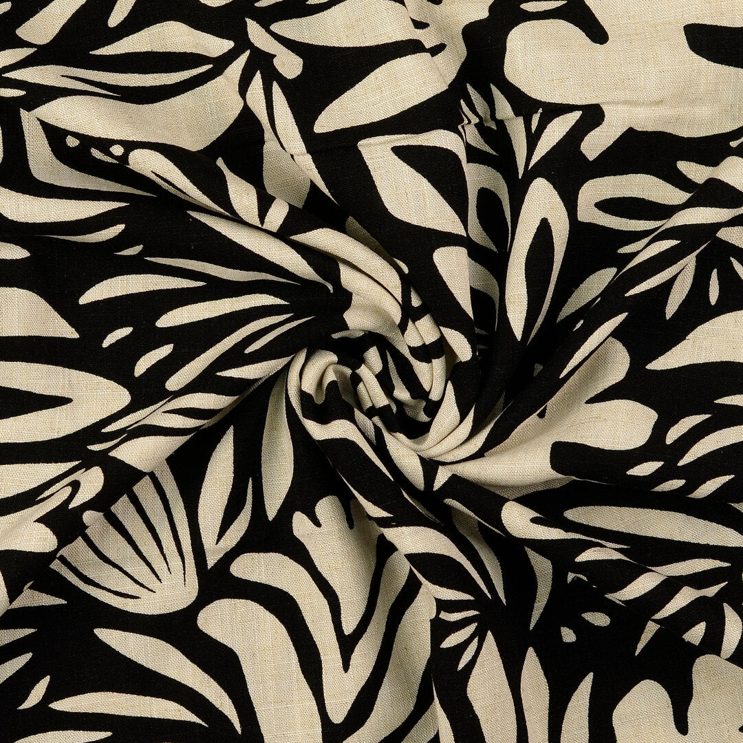 Viskose Leinen floral - schwarz