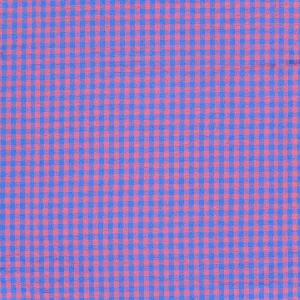 Baumwoll Seersucker Karos - pink/blau