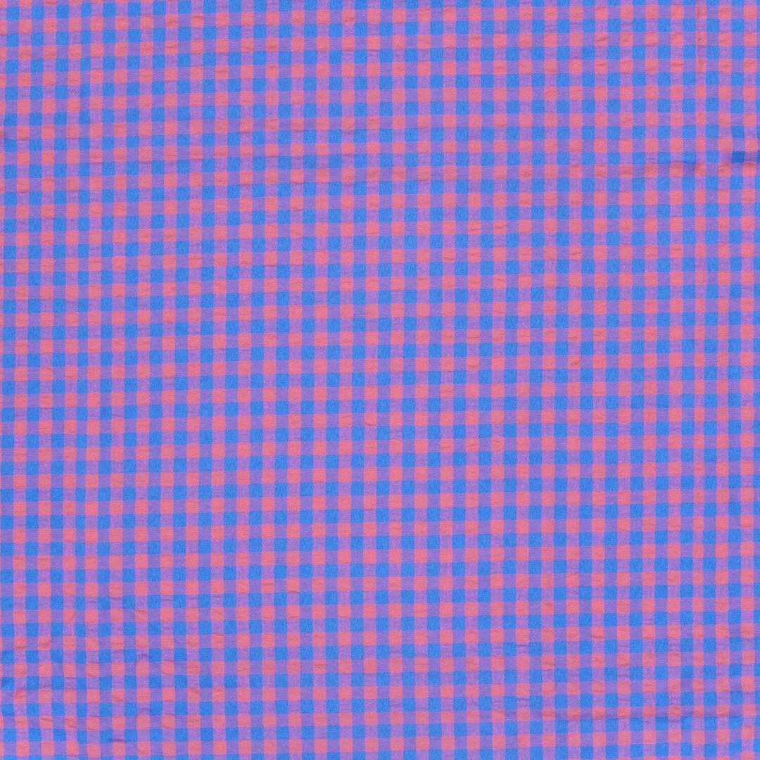 Baumwoll Seersucker Karos - pink/blau
