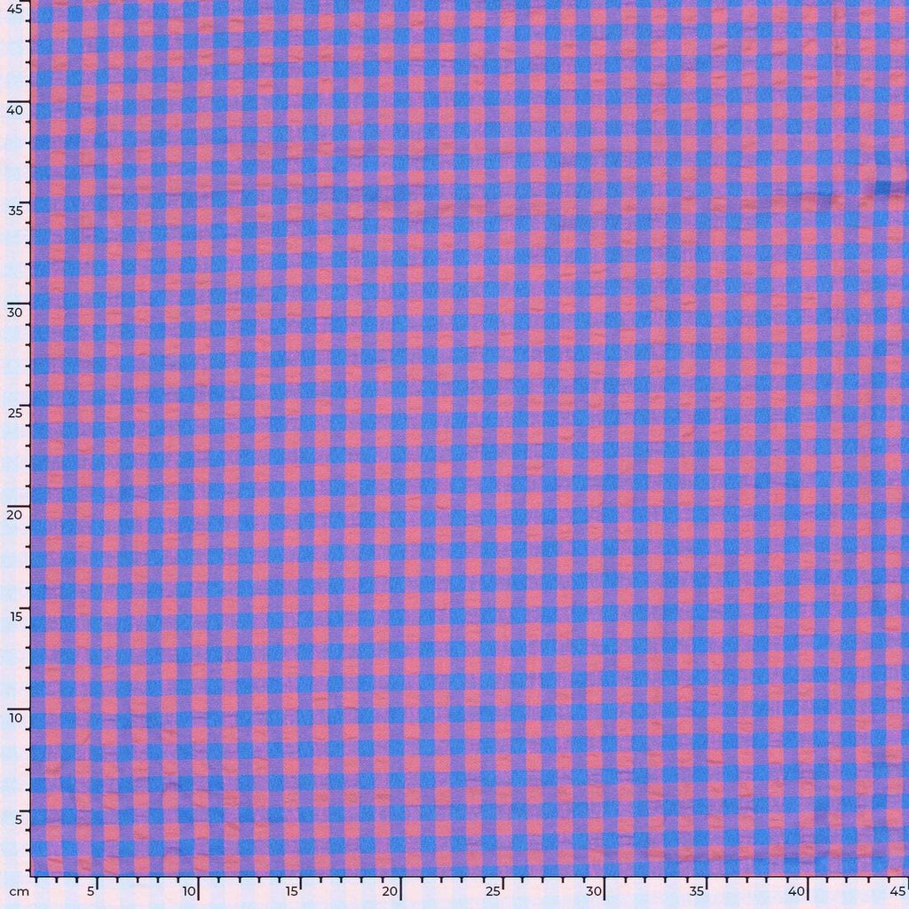 Baumwoll Seersucker Karos - pink/blau