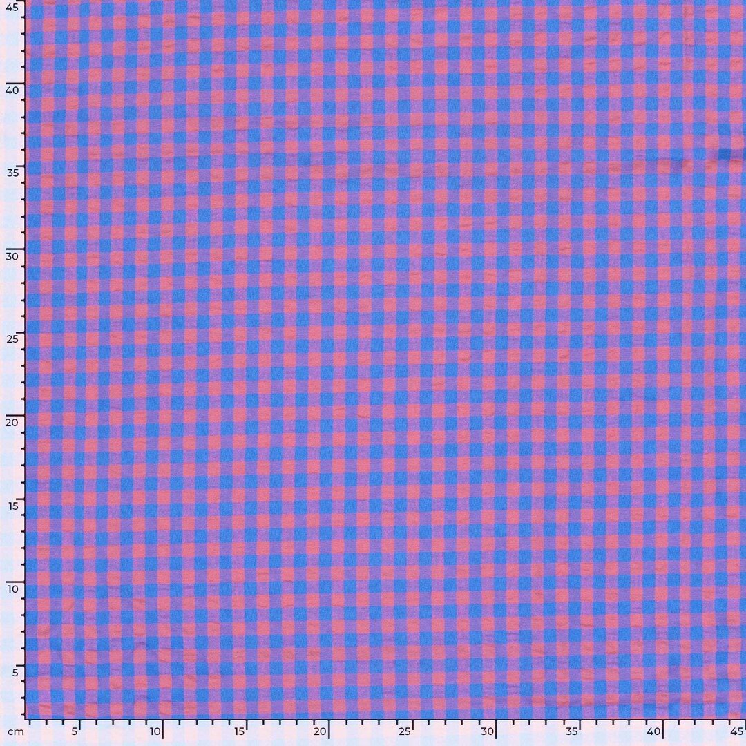 Baumwoll Seersucker Karos - pink/blau