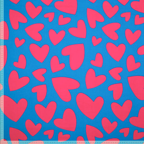 Baumwoll Popeline "Hearts" - pink/blau Fibre Mood *Videovorstellung*