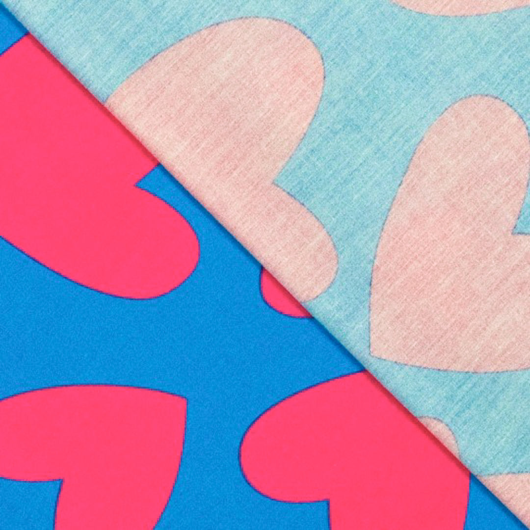 Baumwoll Popeline "Hearts" - pink/blau Fibre Mood *Videovorstellung*