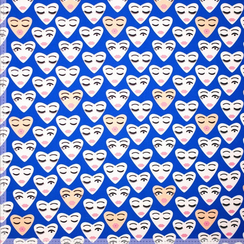 Baumwoll Popeline "Heart Faces" - royalblau *Videovorstellung*