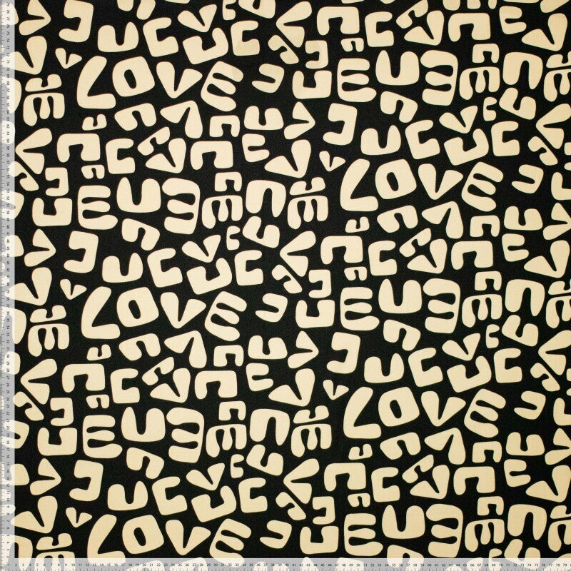 Baumwoll Popeline "abstract love"" - schwarz/sand - Reststück 1,7M