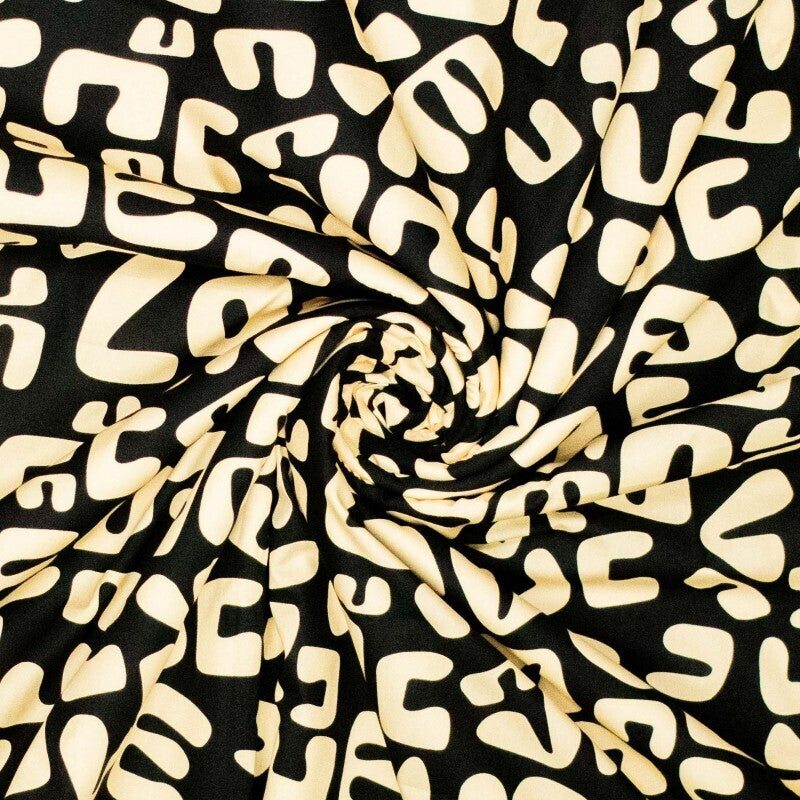 Baumwoll Popeline "abstract love"" - schwarz/sand - Reststück 1,7M