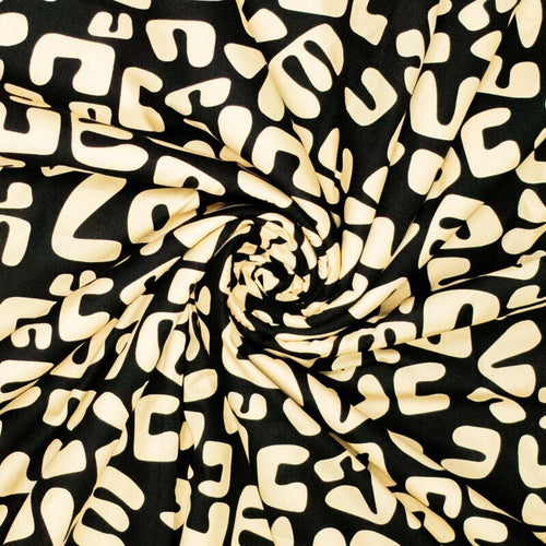 Baumwoll Popeline "abstract love"" - schwarz/sand - Reststück 1,7M