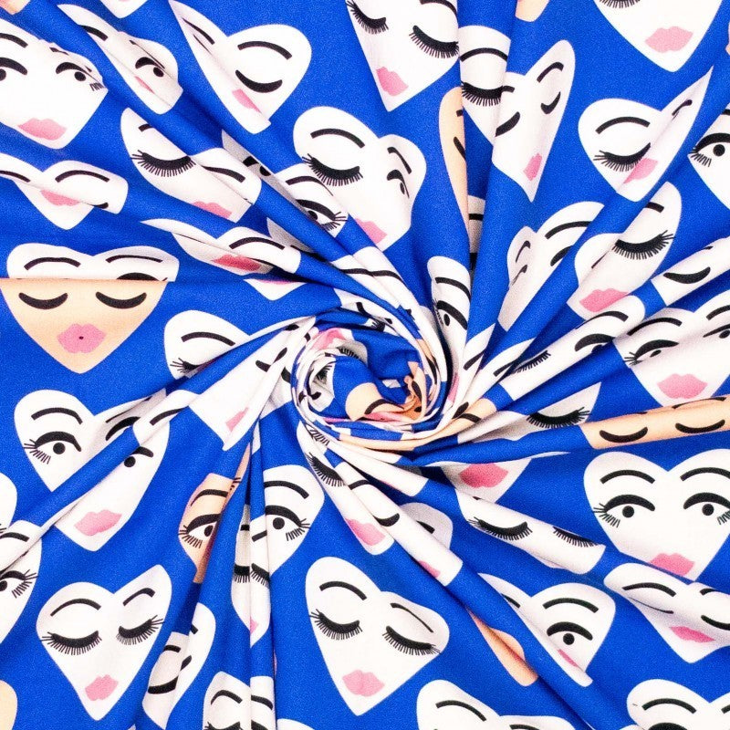 Baumwoll Popeline "Heart Faces" - royalblau *Videovorstellung*