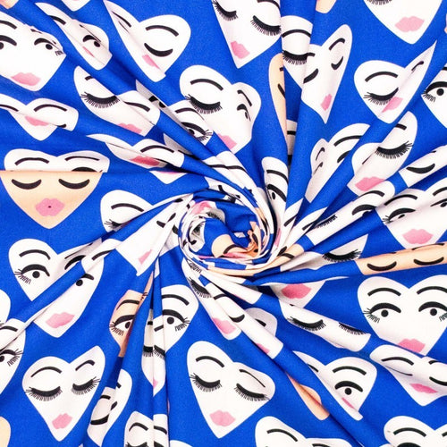 Baumwoll Popeline "Heart Faces" - royalblau *Videovorstellung*