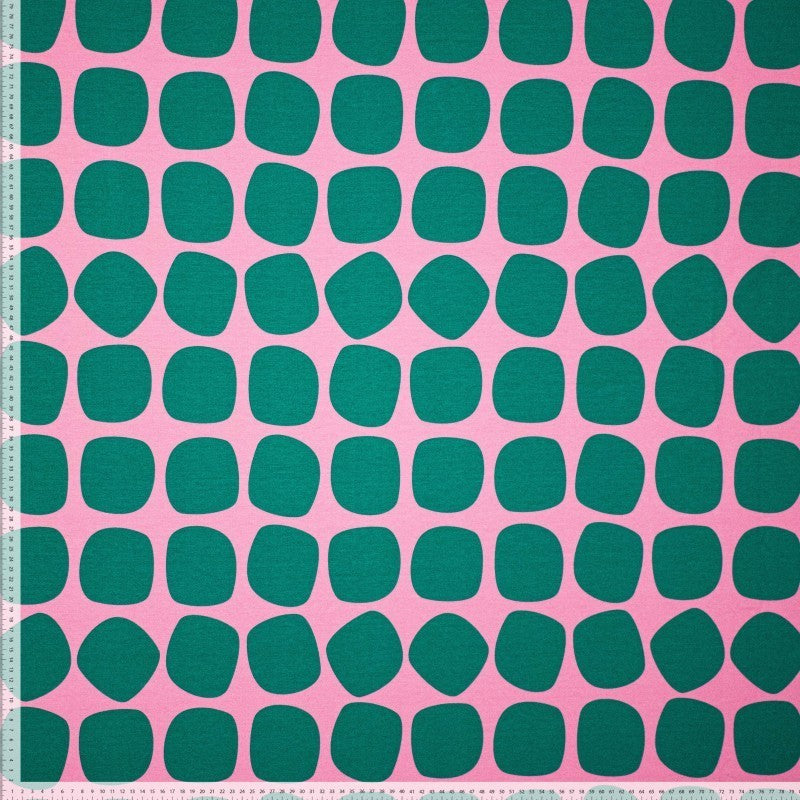 French Terry angeraut "Polka Dots" - rosa/grün *Videovorstellung*