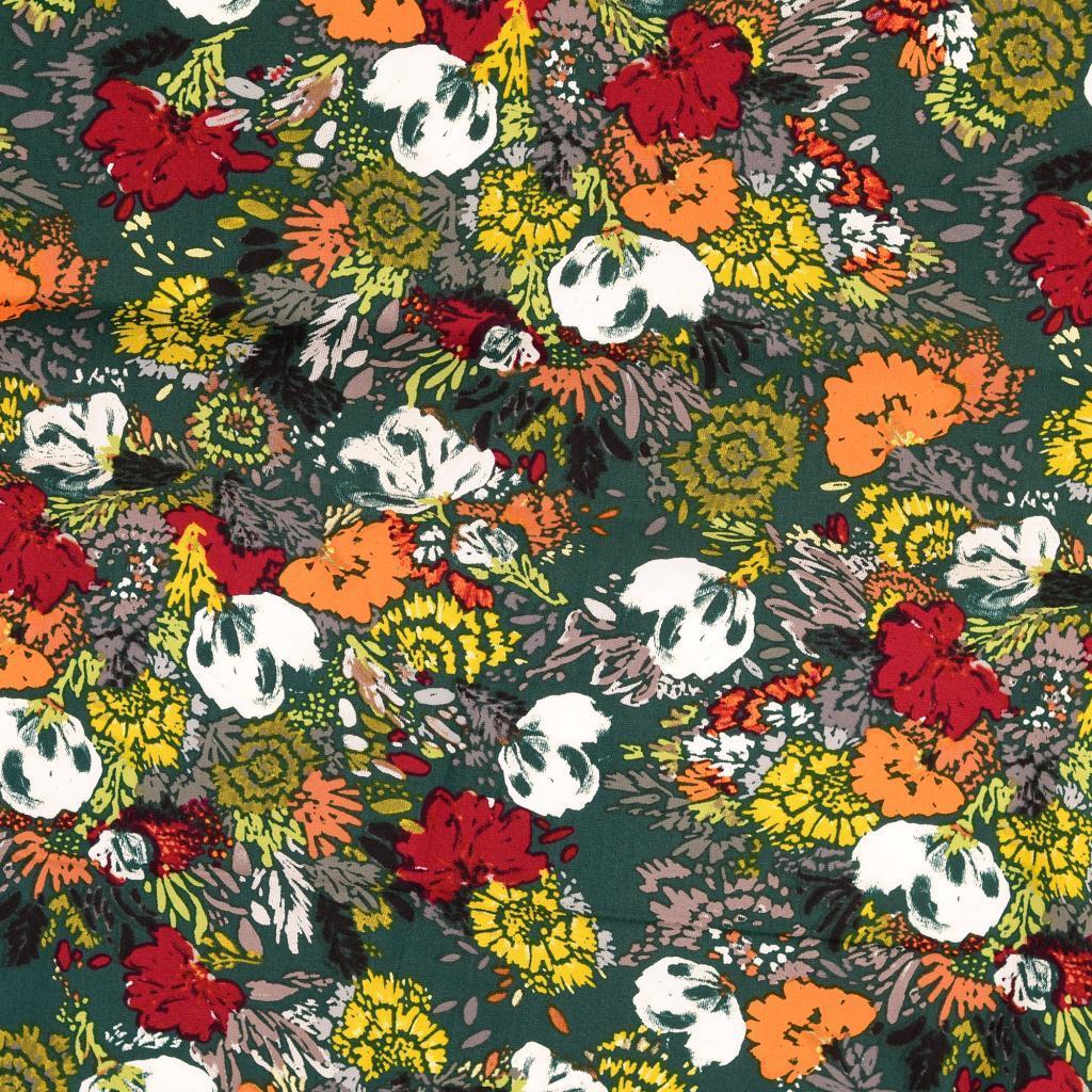 Viskose Stretch Popeline floral - dunkelgrün *Videovorstellung*