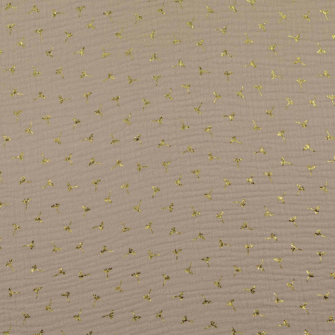 Musselin/Double Gauze Pusteblumen - taupe/gold