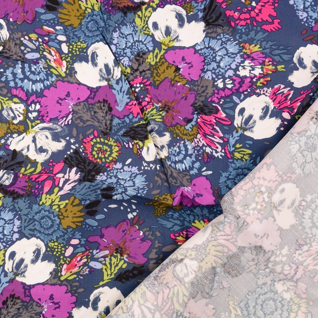 Viskose Stretch Popeline floral - petrolblau *Videovorstellung*