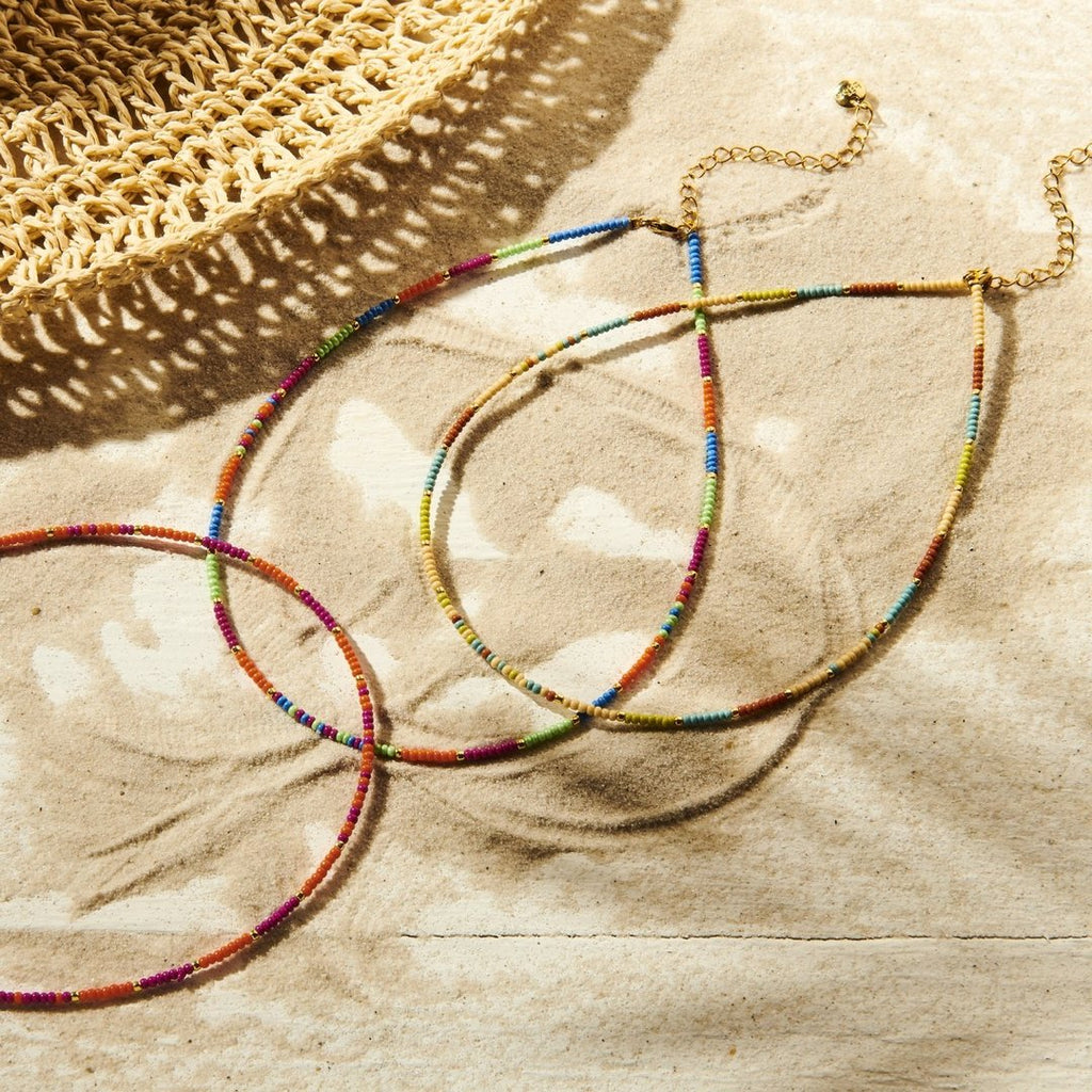 Kette pink orange mit kleinen Perlen / Beads Summer Boho