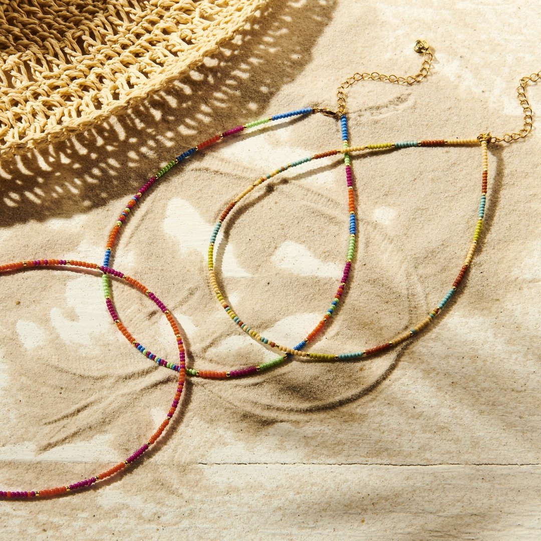 Kette pink orange mit kleinen Perlen / Beads Summer Boho