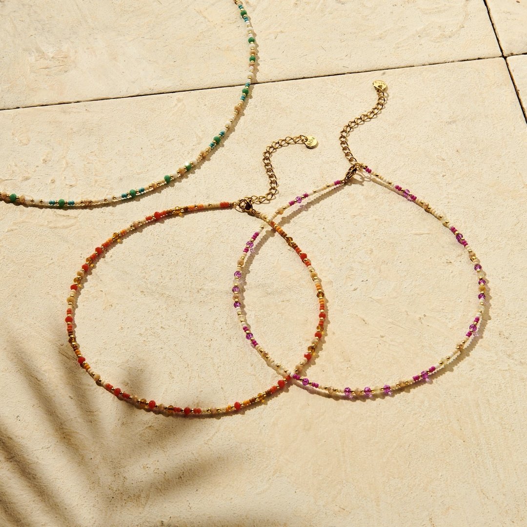Kette pink orange mit kleinen Perlen / Beads Summer Boho