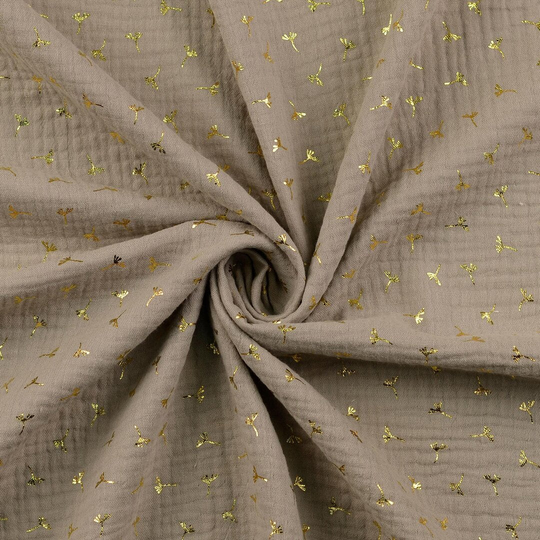 Musselin/Double Gauze Pusteblumen - taupe/gold