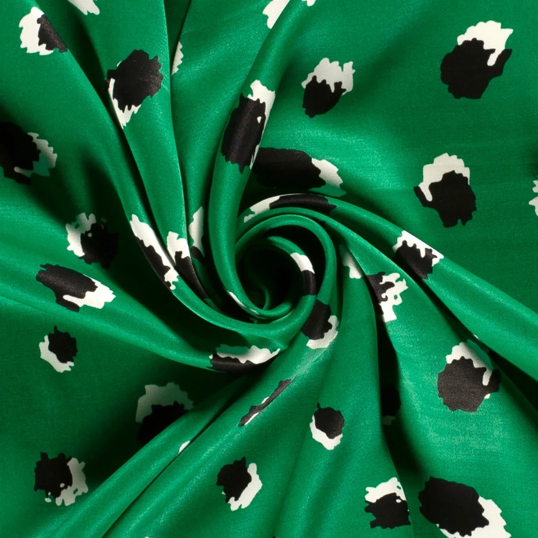 Viskose Satin "spots" - grün *Videovorstellung*
