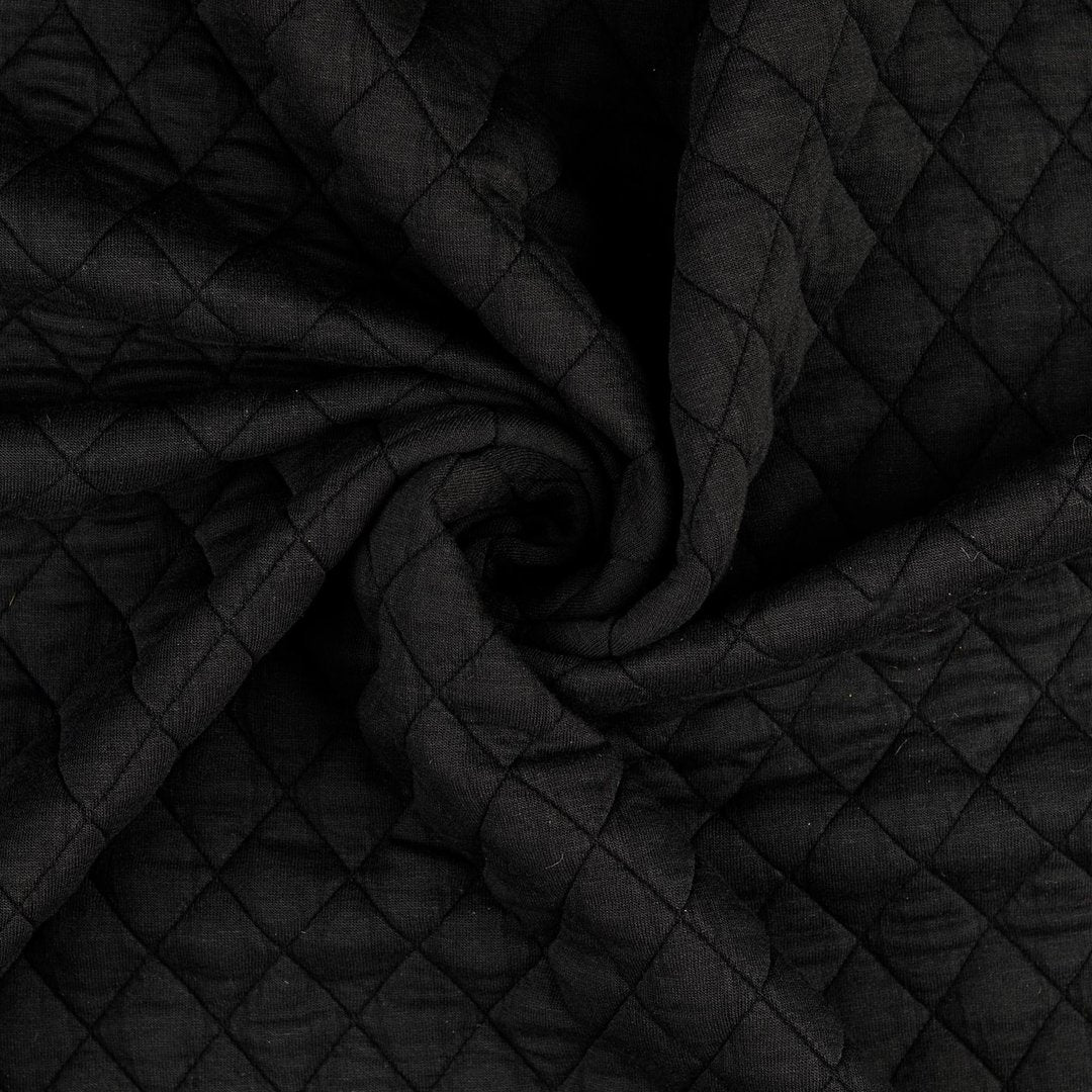 Jacquard Steppstoff Rauten dehnbar - schwarz *Videovorstellung*