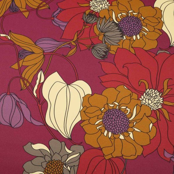 Dehnbare Baumwolle Blumenbordüre - beere *Videovorstellung*
