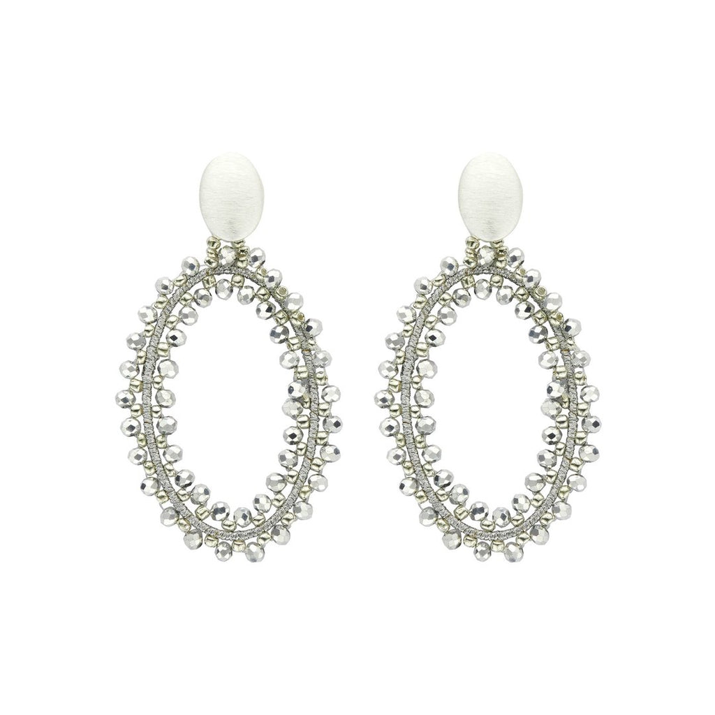 Ohrringe Hänger - oval glitzernd silber