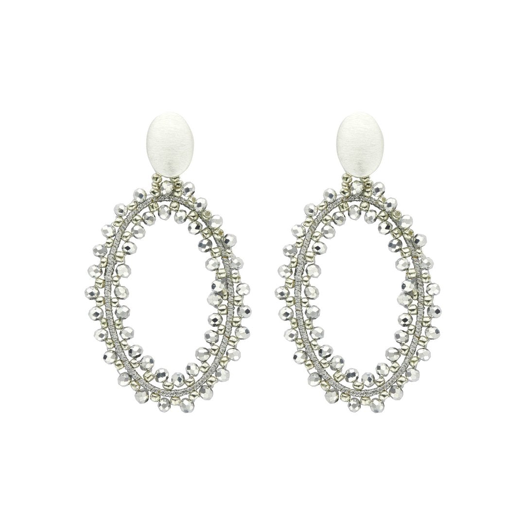 Ohrringe Hänger - oval glitzernd silber