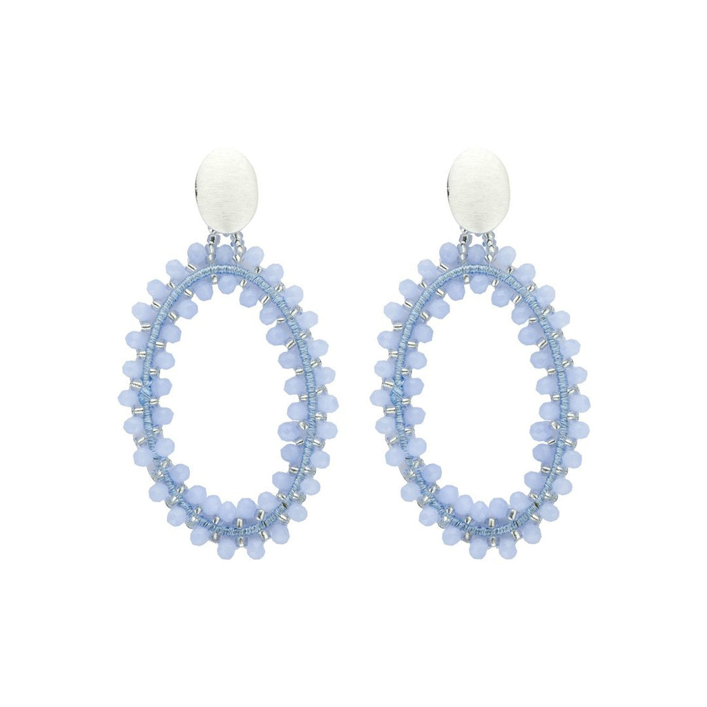 Ohrringe Hänger - oval glitzernd silber/ blau