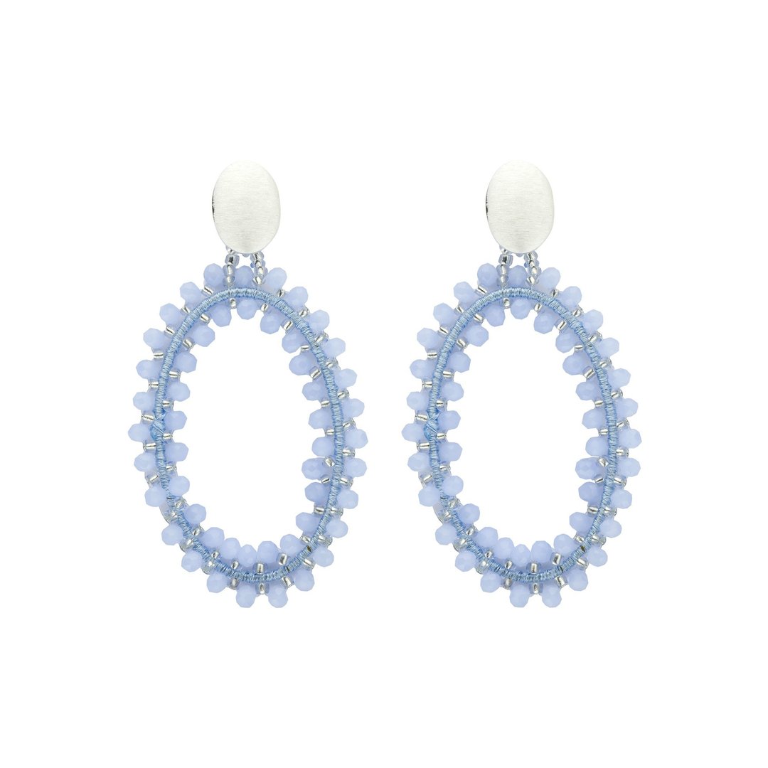 Ohrringe Hänger - oval glitzernd silber/ blau
