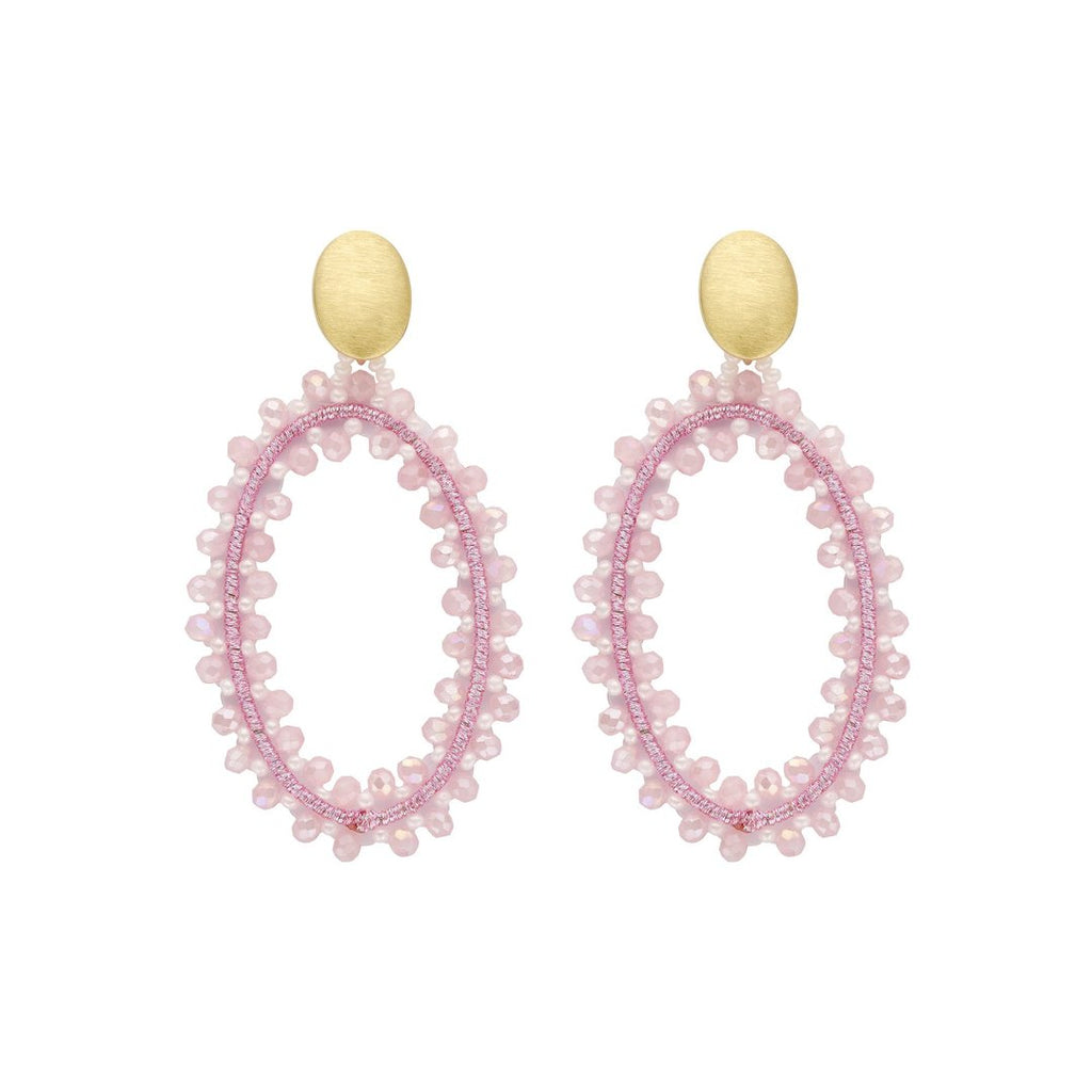 Ohrringe Hänger - oval glitzernd goldfarbig/ rosa