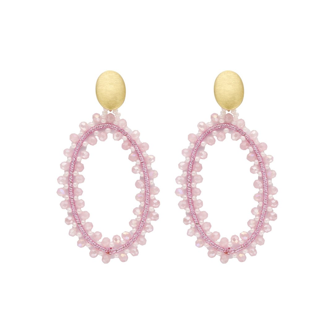 Ohrringe Hänger - oval glitzernd goldfarbig/ rosa