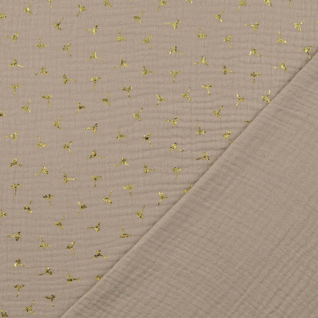 Musselin/Double Gauze Pusteblumen - taupe/gold