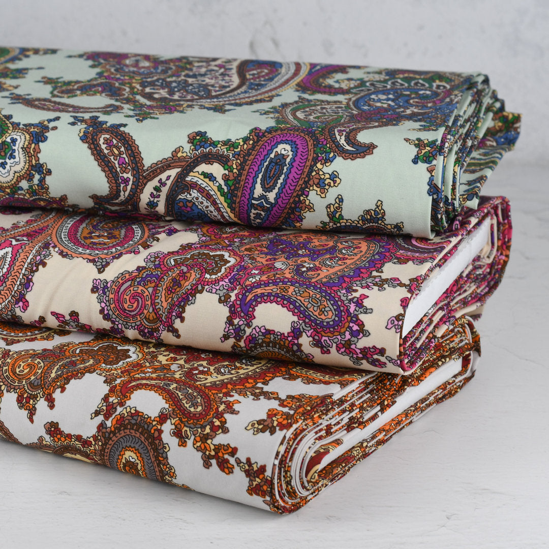 Viskose Stretch Popeline Paisley - sand