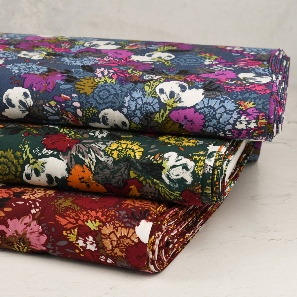 Viskose Stretch Popeline floral - dunkelgrün *Videovorstellung*