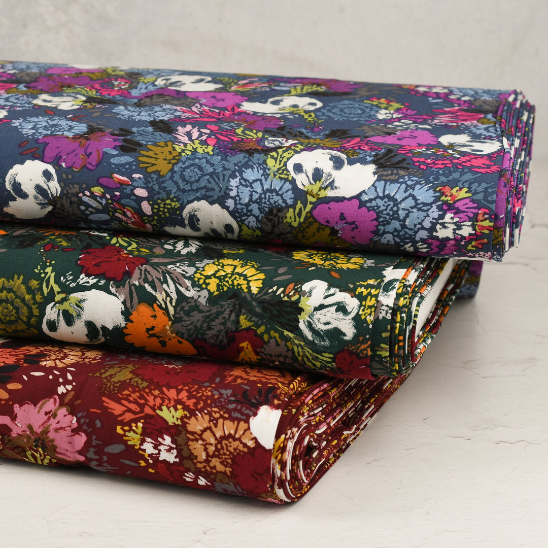 Viskose Stretch Popeline floral - dunkelgrün *Videovorstellung*