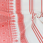 Seidenvoile offwhite/rot Bordüre - Designerstoff *LIMITIERTES ANGEBOT*