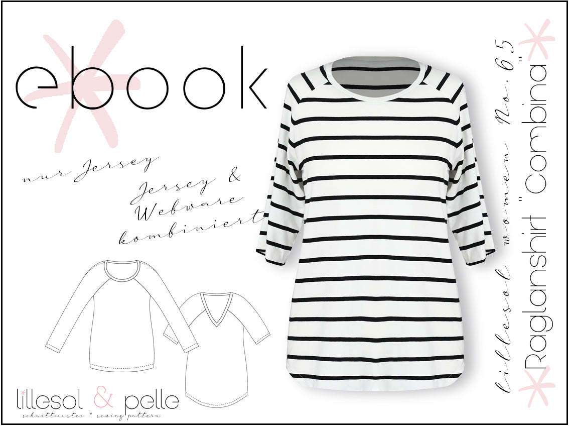 Ebook / Schnittmuster lillesol women No.65 Raglanshirt "Combina" *mit Video Nähanleitung*