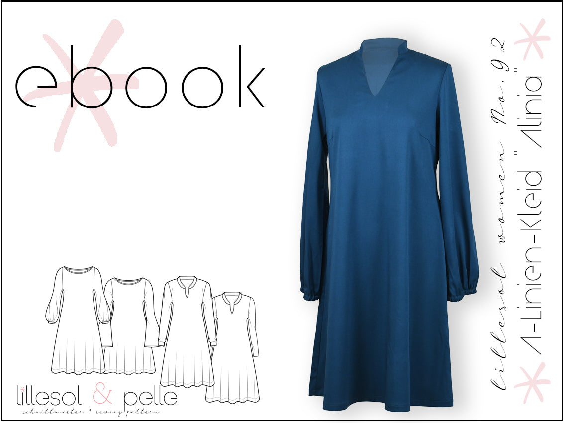 Ebook / Schnittmuster lillesol women No.92 A-Linien-Kleid "Alinia" mit Video-Nähanleitung*