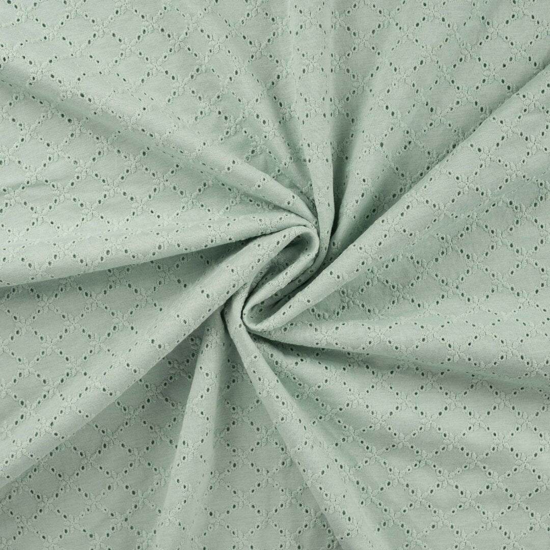 Jersey mit Lochstickerei florale Waben - mint