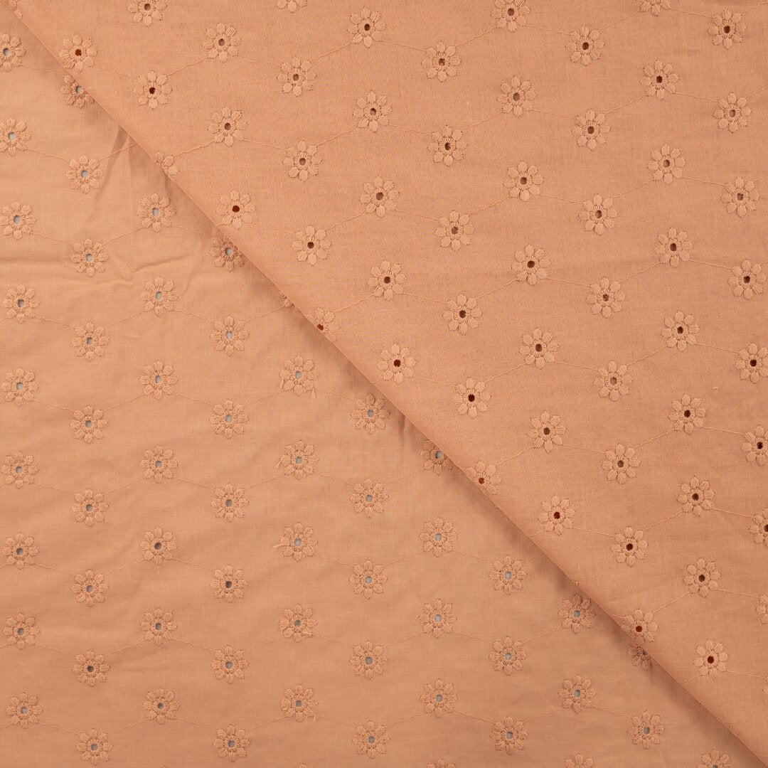 Baumwoll-Voile mit Stickerei Blüten - dusty salmon