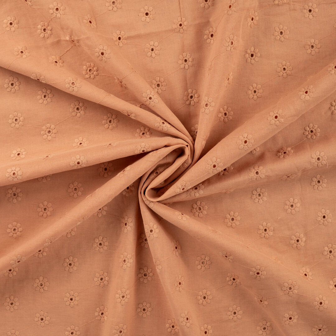 Baumwoll-Voile mit Stickerei Blüten - dusty salmon