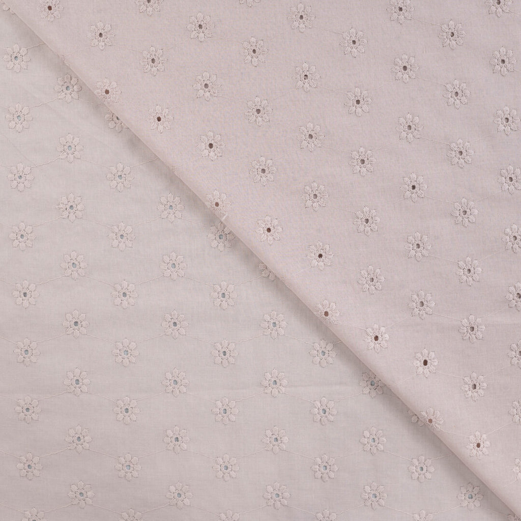 Baumwoll-Voile mit Stickerei Blüten - hellbraun