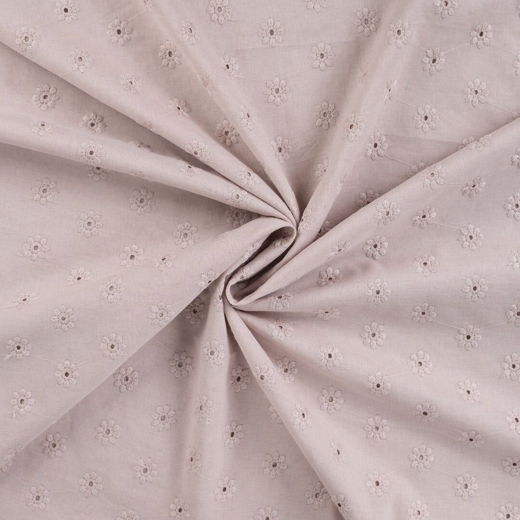 Baumwoll-Voile mit Stickerei Blüten - hellbraun