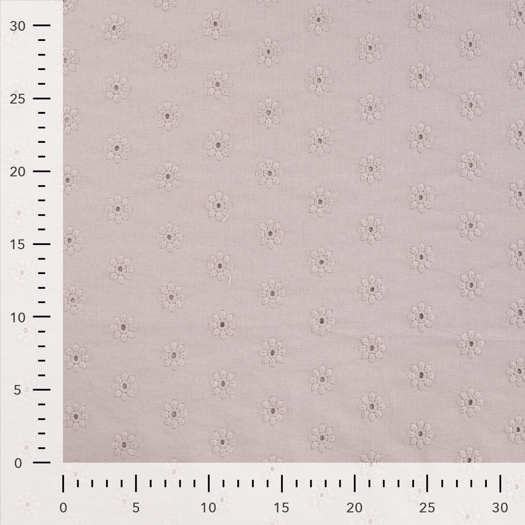 Baumwoll-Voile mit Stickerei Blüten - hellbraun