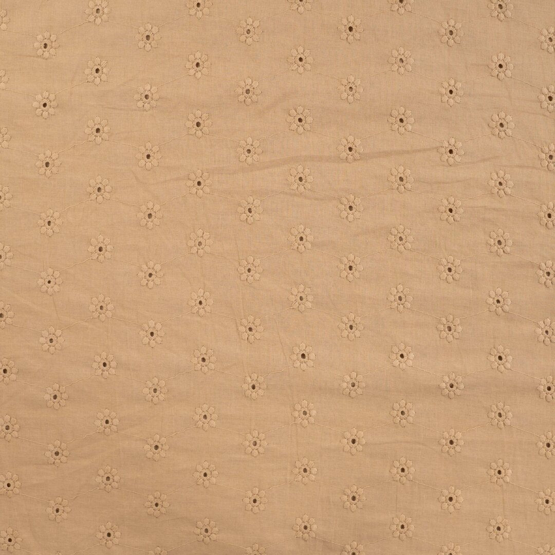 Baumwoll-Voile mit Stickerei Blüten - dark sand