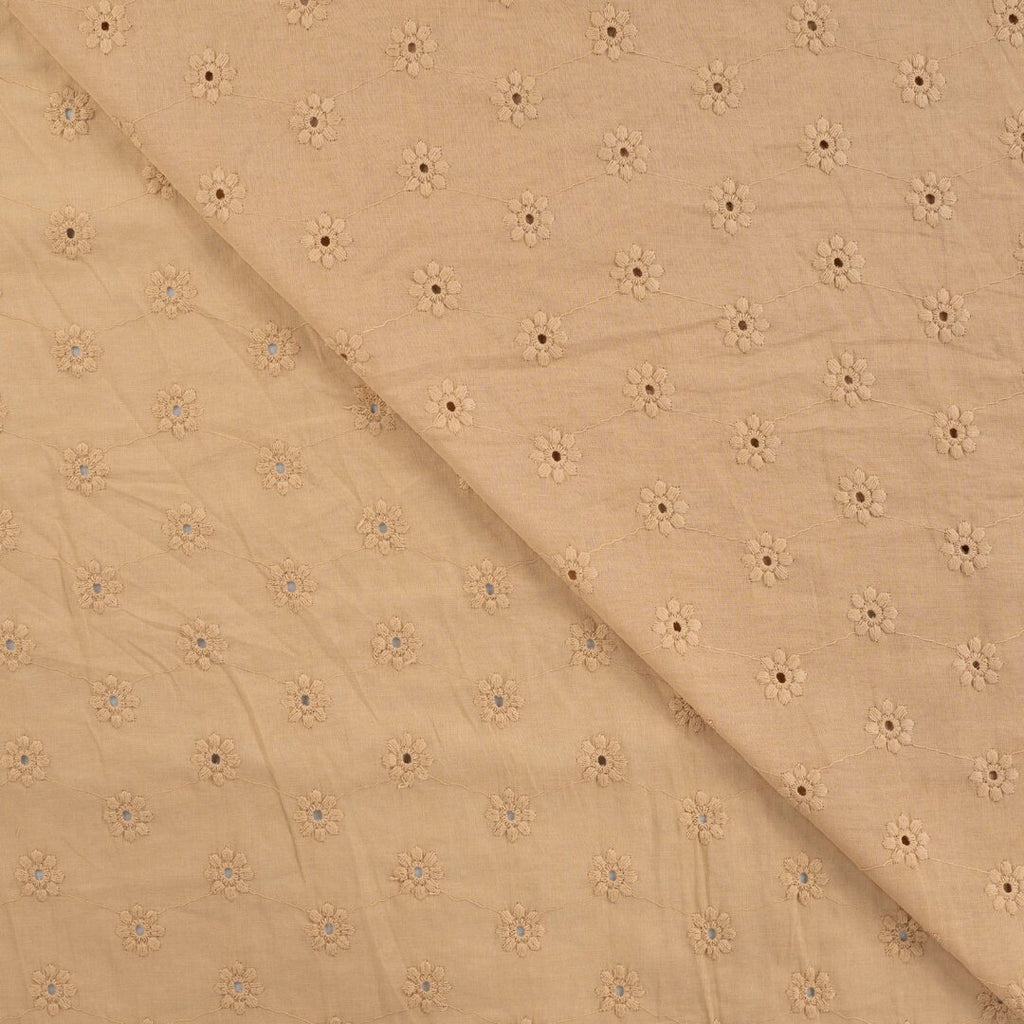 Baumwoll-Voile mit Stickerei Blüten - dark sand
