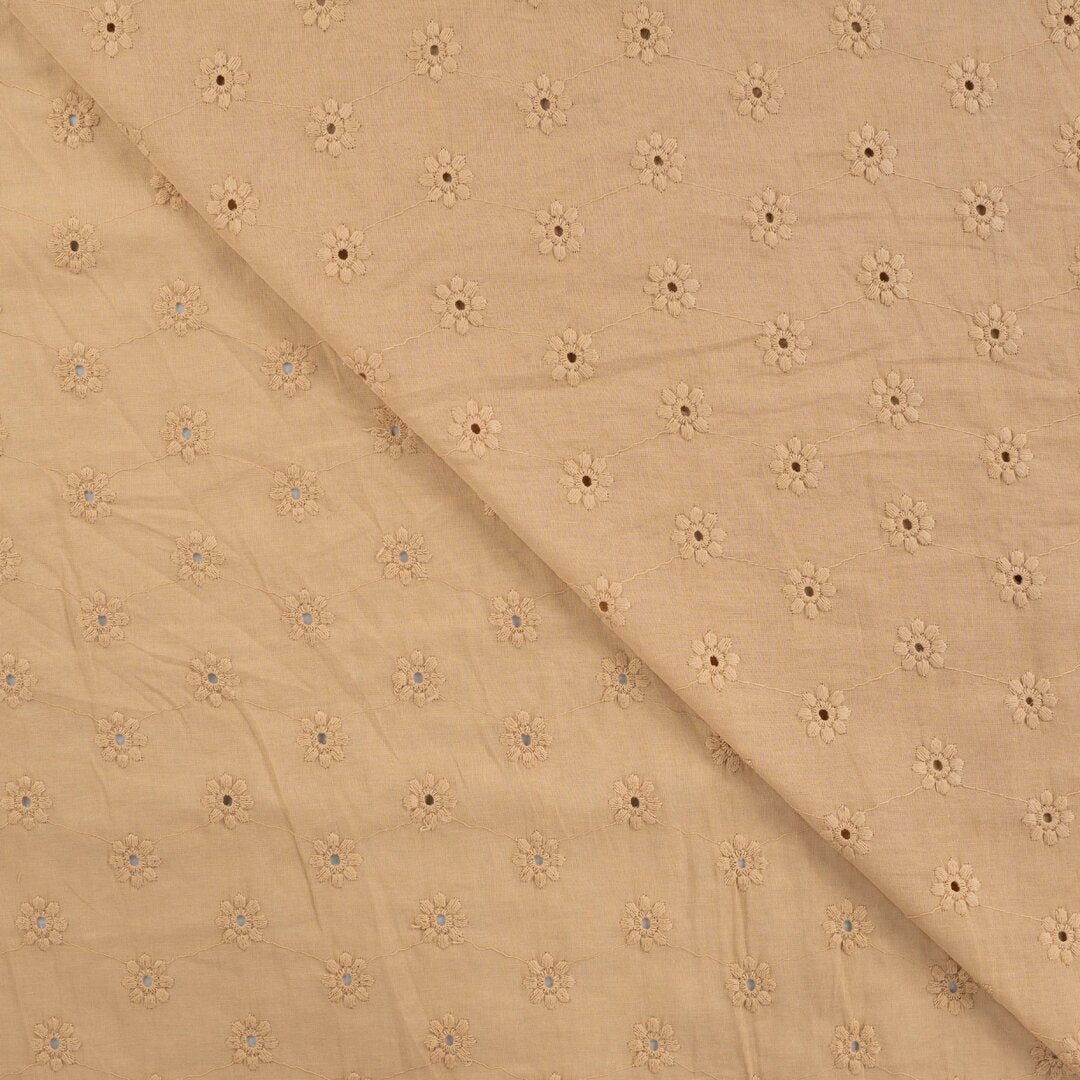 Baumwoll-Voile mit Stickerei Blüten - dark sand