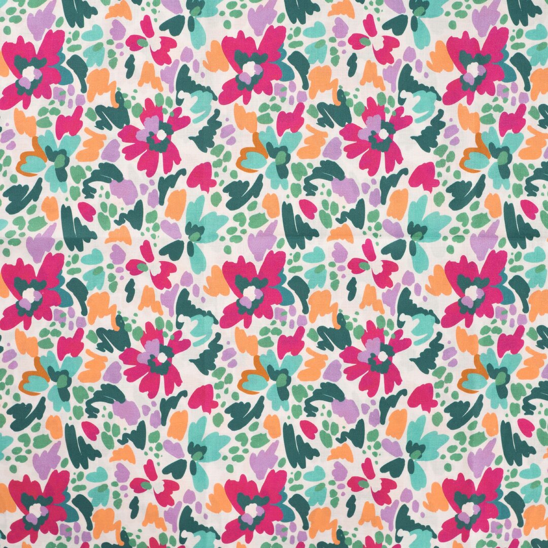 Baumwoll-Voile "Flower Strokes" - fuchsia