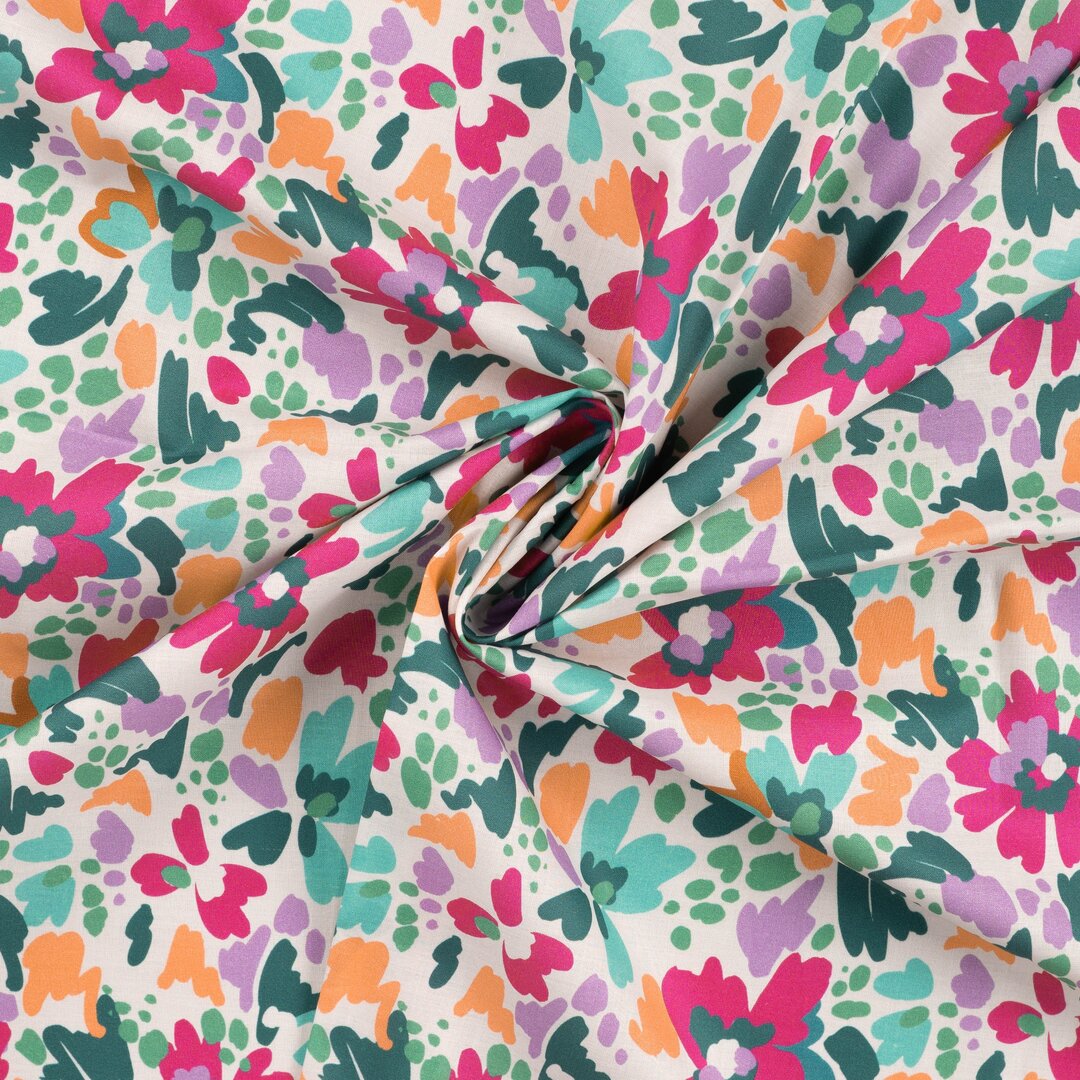Baumwoll-Voile "Flower Strokes" - fuchsia
