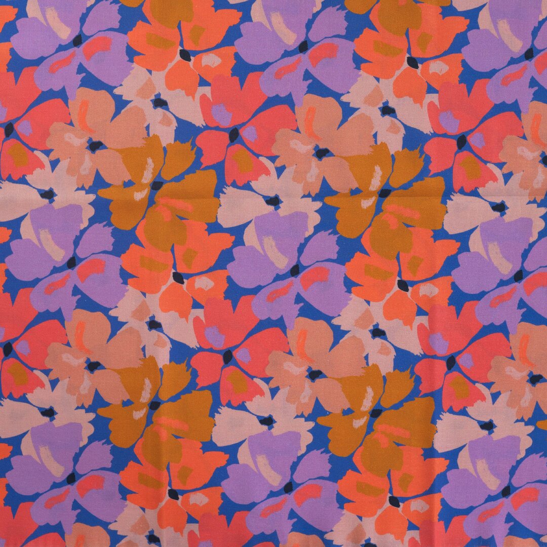 Baumwoll-Voile "Flowers" - royal