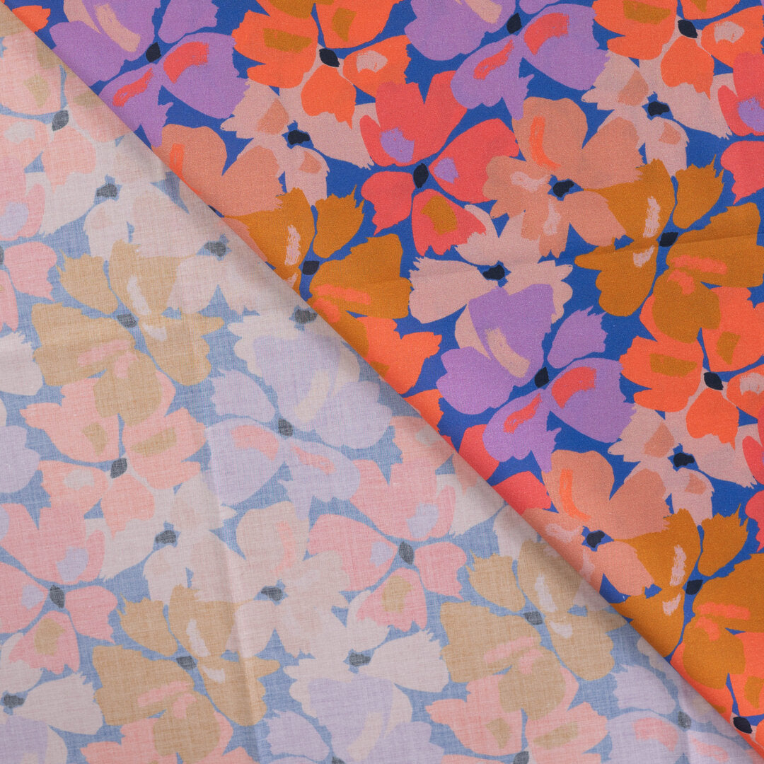 Baumwoll-Voile "Flowers" - royal